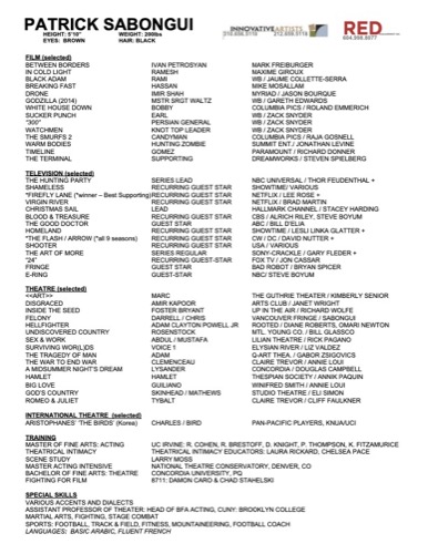 Patrick Sabongui — Acting Resume